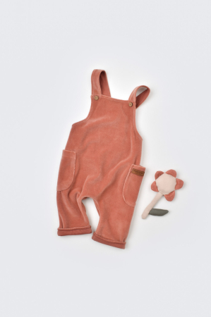 Hăinuțe - Salopeta Velvet cu bretele din 80%bumbac organic si 20% poliester - Caramiziu, BabyCosy (Marime: 6-9 luni)