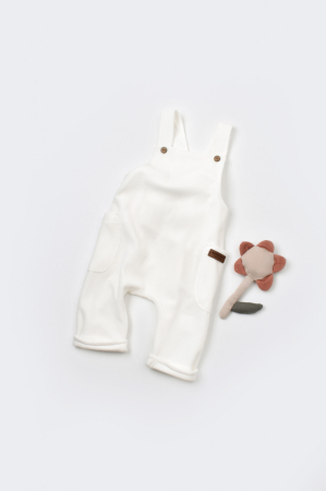 Hăinuțe - Salopeta Velvet cu bretele din 80%bumbac organic si 20% poliester - Ecru, BabyCosy (Marime: 12-18 Luni)