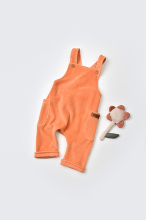 Hăinuțe - Salopeta Velvet cu bretele din 80%bumbac organic si 20% poliester - Portocaliu, BabyCosy (Marime: 18-24 Luni)