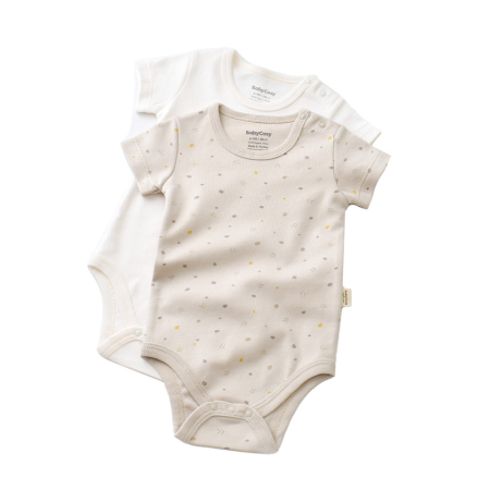 Hainute - Set 2 body-uri bebe unisex -100% bumbac organic - Crem cu buline, BabyCosy (Marime: 18-24 Luni)