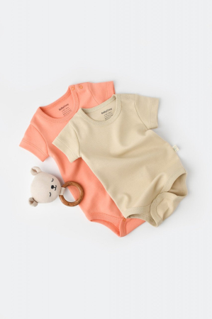 Hainute - Set 2 body-uri bebe unisex -100% bumbac organic - Roz/Crem, BabyCosy (Marime: 18-24 Luni)
