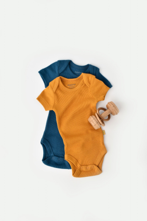 Hainute - Set 2 body-uri bebe unisex din bumbac organic si modal - Bleumarin/Sofran, BabyCosy (Marime: 3-6 Luni)