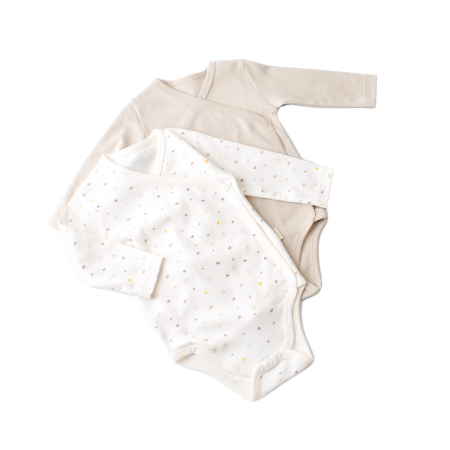 Hainute - Set 2 body-uri cu maneca lunga petrecute bebe unisex -100% bumbac organic - Ecru cu buline, BabyCosy (Marime: 6-9 luni)