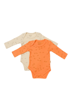 Hainute - Set 2 body-uri cu maneca lunga Printed, BabyCosy, 50% modal+50% bumbac, Stone/Apricot (Marime: 18-24 Luni)