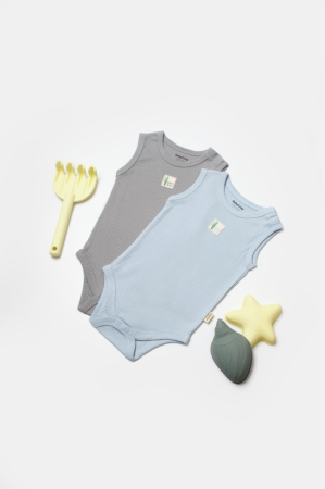 Hainute - Set 2 body-uri fara maneci Bamboo, bleu, BabyCosy, 50% bambus+50% bumbac (Marime: 6-9 luni)