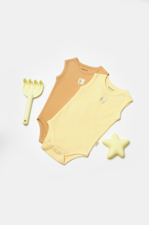 Hainute - Set 2 body-uri fara maneci Bamboo, galben, BabyCosy, 50% bambus+50% bumbac (Marime: 12-18 Luni)
