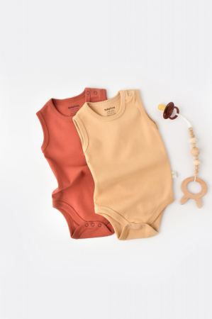 Hainute - Set 2 body-uri fara maneci bebe unisex -100% bumbac organic - Mustar/ Scortisoara, BabyCosy (Marime: 12-18 Luni)