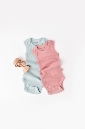 Hainute - Set 2 body-uri fara maneci bebe unisex din bumbac organic si modal - Mint/Rose, BabyCosy (Marime: 0-3 Luni)