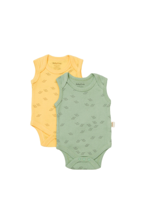 Hainute - Set 2 body-uri fara maneci Printed, BabyCosy, 50% modal+50% bumbac, Lamaie/Verde (Marime: 0-3 Luni)