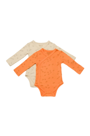 Hainute - Set 2 body-uri petrecute Printed, BabyCosy, 50% modal+50% bumbac, Stone/Apricot (Marime: 3-6 Luni)