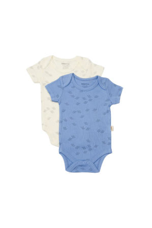Hainute - Set 2 body-uri Printed, BabyCosy, 50% modal+50% bumbac, Ecru/Lavanda (Marime: 3-6 Luni)