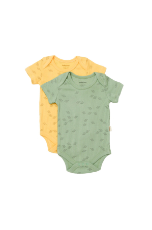 Hainute - Set 2 body-uri Printed, BabyCosy, 50% modal+50% bumbac, Lamaie/Verde (Marime: 0-3 Luni)