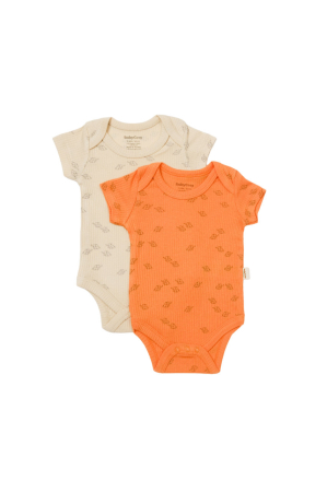 Hainute - Set 2 body-uri Printed, BabyCosy, 50% modal+50% bumbac, Stone/Apricot (Marime: 0-3 Luni)