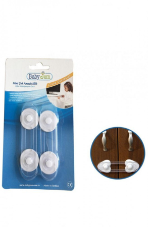 Sisteme de siguranta - Set 2 mini sigurante universale pentru usi si dulapuri BabyJem, albe