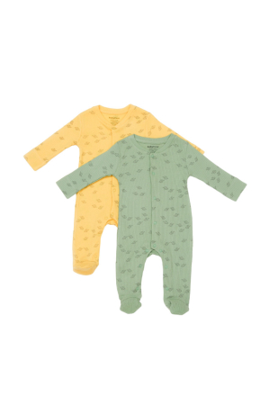 Hainute - Set 2 salopete lungi Printed, BabyCosy, 50% modal+50% bumbac, Lamaie/Verde (Marime: 0-3 Luni)
