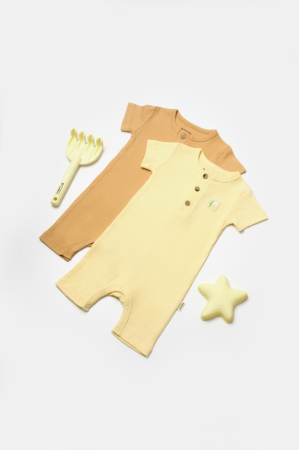 Hainute - Set 2 salopete scurte Bamboo, galben, BabyCosy, 50%bumbac+50% bambus (Marime: 12-18 Luni)