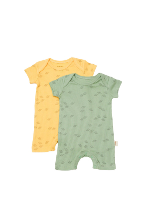 Hainute - Set 2 salopete scurte Printed, BabyCosy, 50% modal+50% bumbac, Lamaie/Verde (Marime: 0-3 Luni)