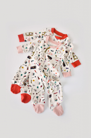 Hainute - Set 2 salopetele cu maneca lunga si pantaloni cu botosei si fermoar - 100%bumbac organic - Portocaliu si Pudra, BabyCosy (Marime: 9-12 luni)