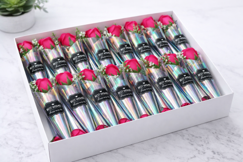 Cadouri & Giftables - Set 24 Trandafiri de Săpun Parfumat În con din Plastic - 25 cm