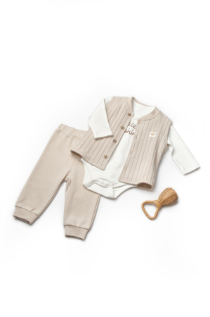 Hainute - Set 3 piese: body, pantaloni si vestuta TeddyBear, BabyCosy, 100% bumbac (Marime: 18-24 Luni)