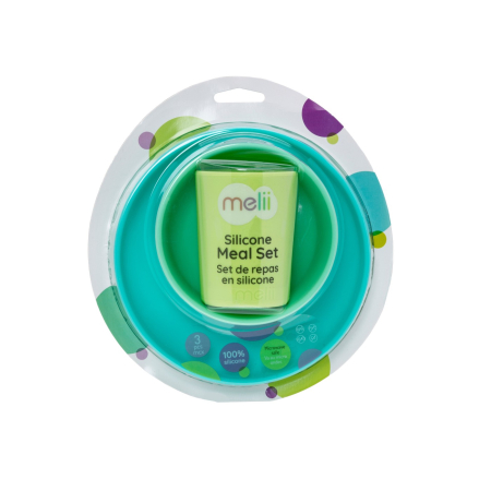 Hrănire - SET 3 RECIPIENTE SILICON HRANA BEBE, MELII, BLUE&LIME&MINT