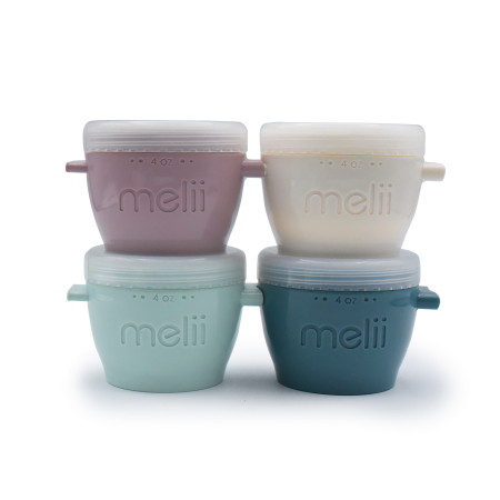 Accesorii hrănire bebe - SET 4 RECIPIENTE SILICON SNAP&GO, MELII LUXE, 4*118 ML
