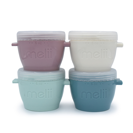 Accesorii hrănire bebe - SET 4 RECIPIENTE SILICON SNAP&GO, MELII LUXE, 4*177 ML