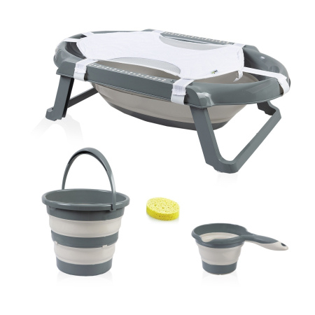 Cadite si accesorii pentru baie - Set cadita pliabila de baie Babyjem, 5 piese, antracit