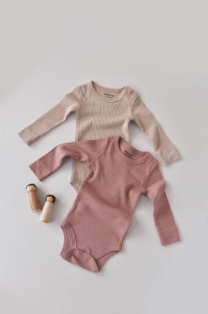 Hainute - Set de 2 body-uri cu maneca lunga din bumbac organic si modal - Roz/Blush BabyCosy (Marime: 0-3 Luni)