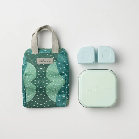 Recipiente mancare bebelusi - Set geanta termoizolanta Mealtote cu cutie Grow bento, Miniware Ready Go! Bento, 4 piese, Prickly Pear