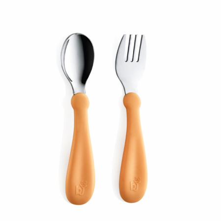 Alte accesorii hranire - Set tacamuri din inox pentru copii BabyJem (Culoare: Portocaliu)