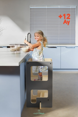 Mobilier camera copiilor - Turn de invatare multifunctional Kule Flip, Gri, MamaToyz
