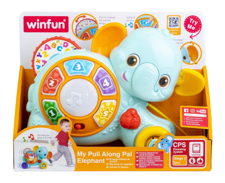 Jucării pentru bebeluși - WINFUN JUCARIE DE TRAS ELEFANT CU SUNETE SI LUMINI