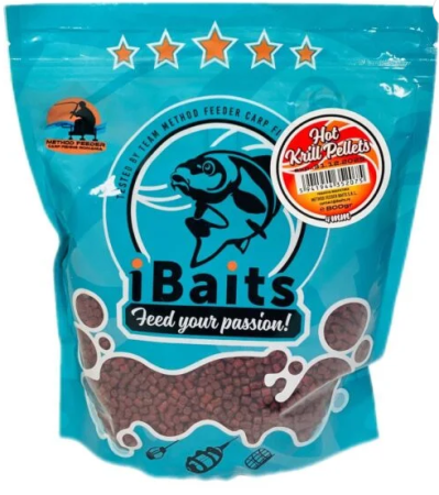 Echipament Complet Pentru Pescuit la Feeder - Pelete iBaits Premium Hot Krill Pellets 4mm 800g