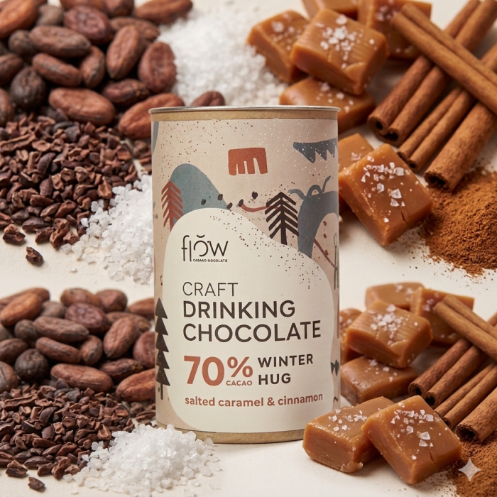 Ciocolată de băut artizanală Flow 70% cacao cu caramel sărat și scorțișoară – ediție de iarnă Winter Hug [2]