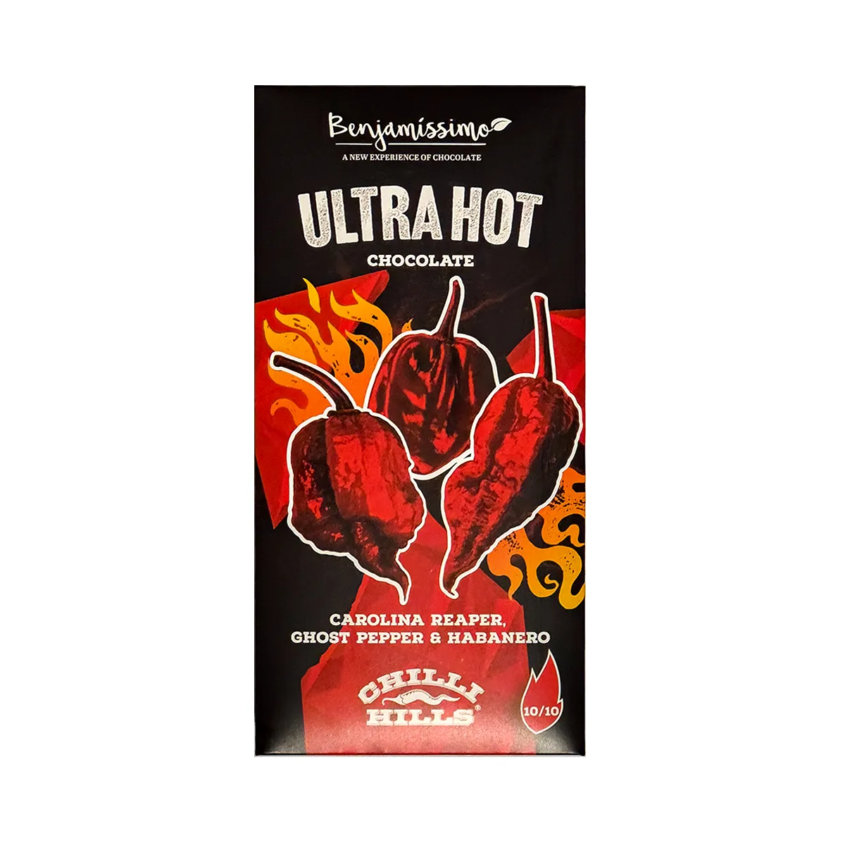 Ciocolată extrem de picantă cu Carolina Reaper, Ghost Pepper și Habanero. Nivel 10/10. Colaborare Chilli Hills x Benjamissimo – doar pentru curajoși! [1]