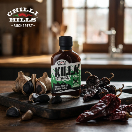 Sos picant fermentat Chipotle & Black Garlic cu usturoi negru și ardei afumat – Chilli Hills [1]