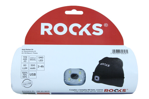 Căciulă cu lampă LED 80 lm Rooks, Neagră, USB [2]