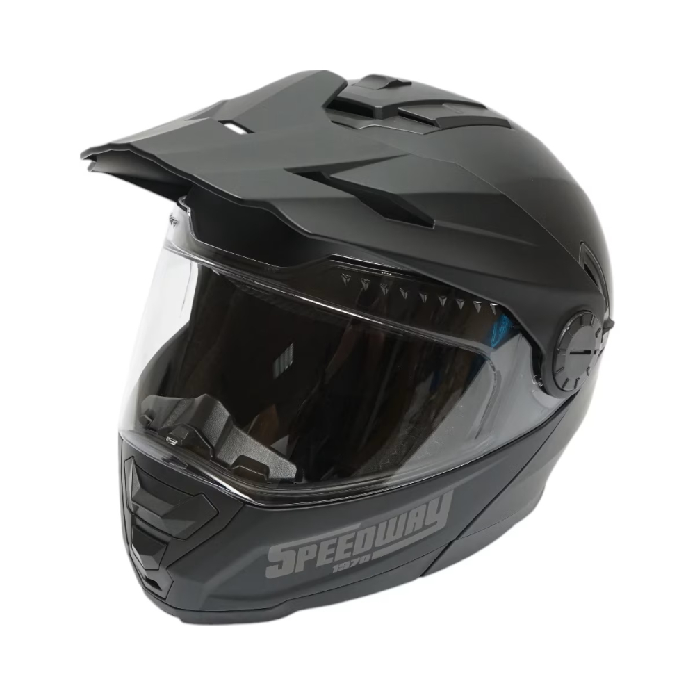 Casca motocross integrala, negru mat cu viziera transparenta si ochelari de soare marimea XL, model LION [1]