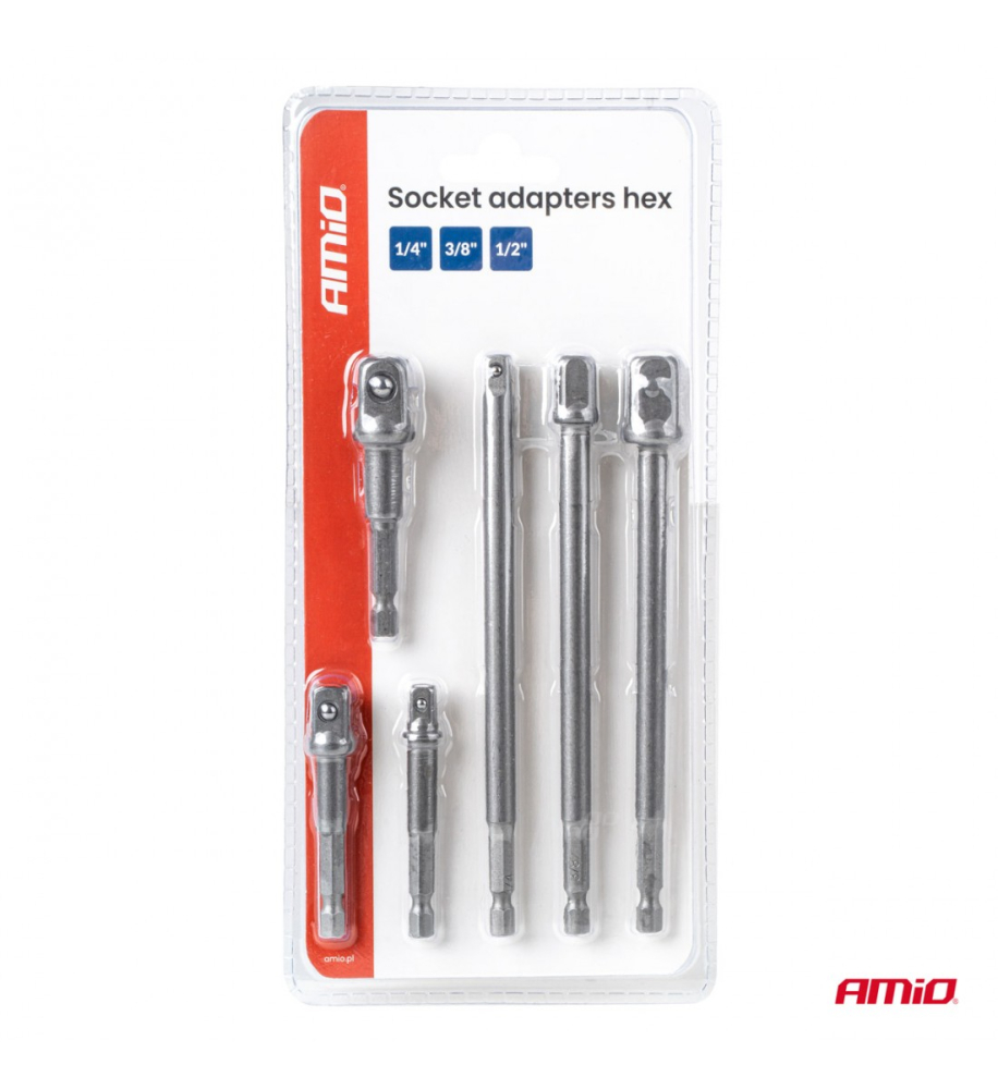 SET 3 ADAPTOARE PENTRU TUBULARE AMIO, HEX 1/4" LA PATRAT 1/4", 3/8", 1/2" [4]