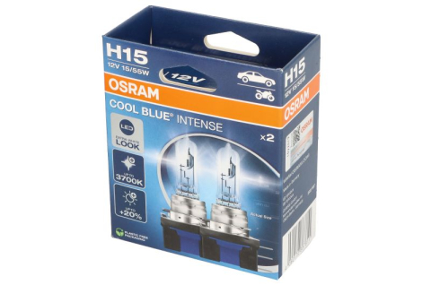 Halogen - Bec Auto OSRAM H15 COOL BLUE INTENSE 3700K 64176CBN-2HB – Pachet 2 bucăți, lumină albă rece