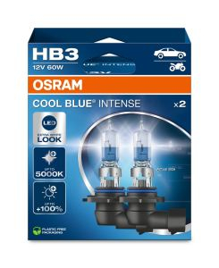 Halogen - Bec Auto OSRAM HB3 COOL BLUE INTENSE 5000K 9005CBN-2HB – Pachet 2 bucăți, lumină albă rece