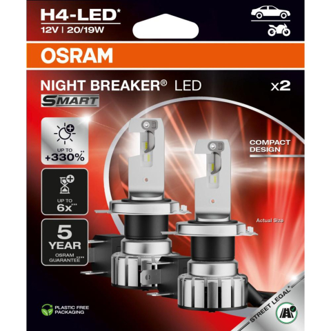 LED-uri Auto Omologate RAR - Becuri LED Auto OSRAM NIGHT BREAKER H4-LED SMART 6000K, +330% 12V, set 2 bucăți