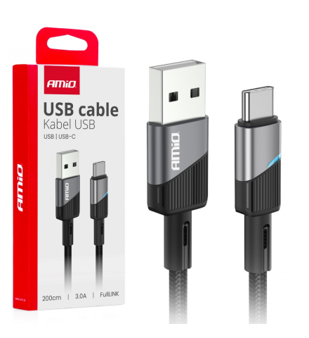 Accesorii Auto - CABLU DE ÎNCĂRCARE ȘI DATE AMIO FullLINK, USB-A LA USB-C, 3A, 200 CM