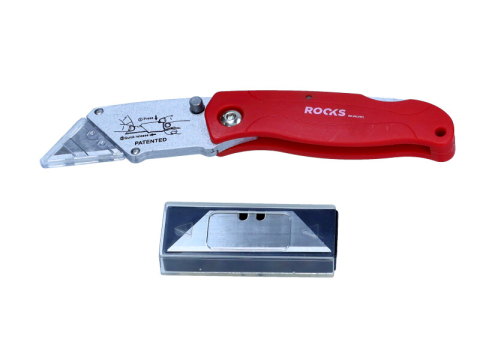 Scule si Echipamente - Cuțit trapezoidal pliabil ROCKS, aluminiu - OK-06.0101