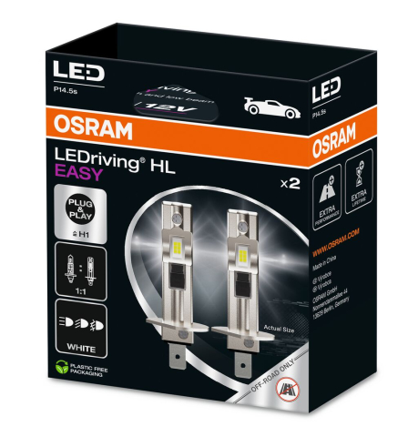 LED-uri AUTO - Set 2 Becuri LED H1 OSRAM LEDriving HL EASY, 12V, 7W, 6000K, Instalare Plug & Play