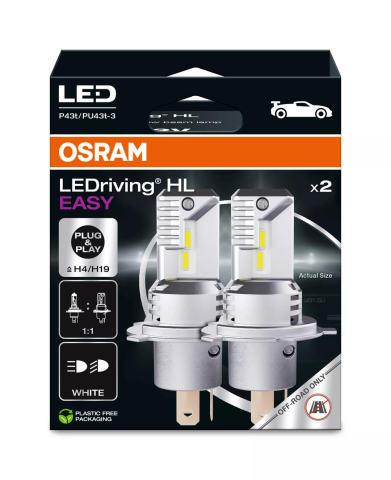 LED-uri AUTO - Set 2 Becuri LED H4/H19 OSRAM LEDriving HL EASY, 12V, 16/16W, 6000K, Instalare Plug & Play