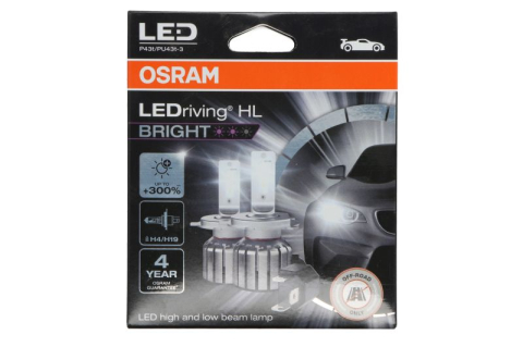 LED-uri AUTO - Set 2 Becuri LED H4 OSRAM LEDriving BRIGHT, +300% Luminozitate, 6000K, 12V, Cod 64193DWBRT
