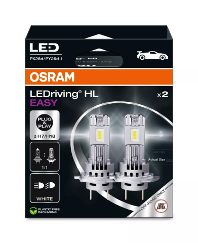 LED-uri AUTO - Set 2 Becuri LED H7/H18 OSRAM LEDriving HL EASY, 12V, 16W, 6000K, Instalare Plug & Play