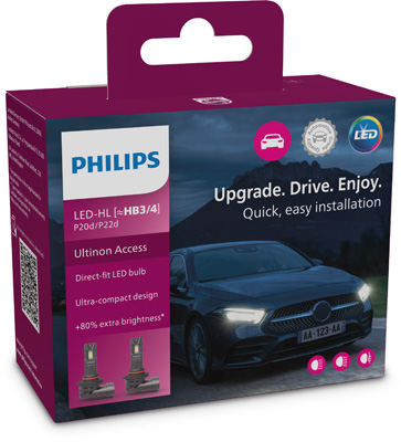 LED-uri AUTO - Set 2 Becuri LED HB3 / HB4 Philips Ultinon Access, 12V, 20W, 6000K, Instalare Directă Plug & Play